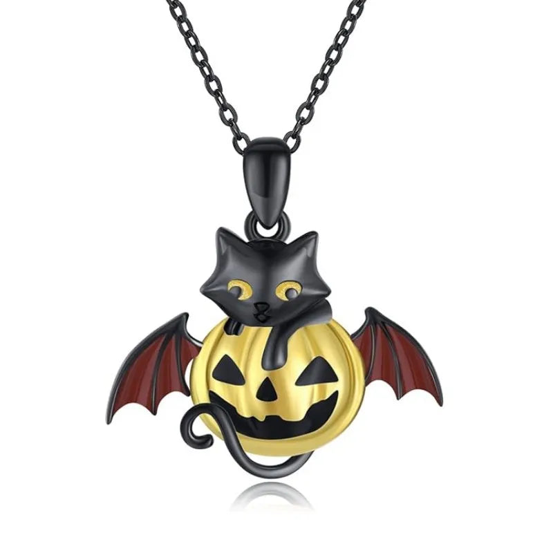 Gothic Punk Bat Wings and Heart Shaped Resin Pendant Necklace