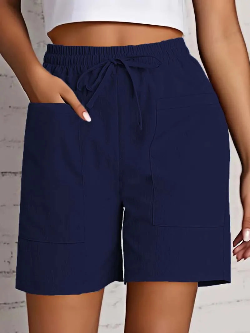 Women's Bermuda High Waist 4 Inch Shorts Loose Fit Elastic Waist and Drawstring, Casual Shorts with Pockets,