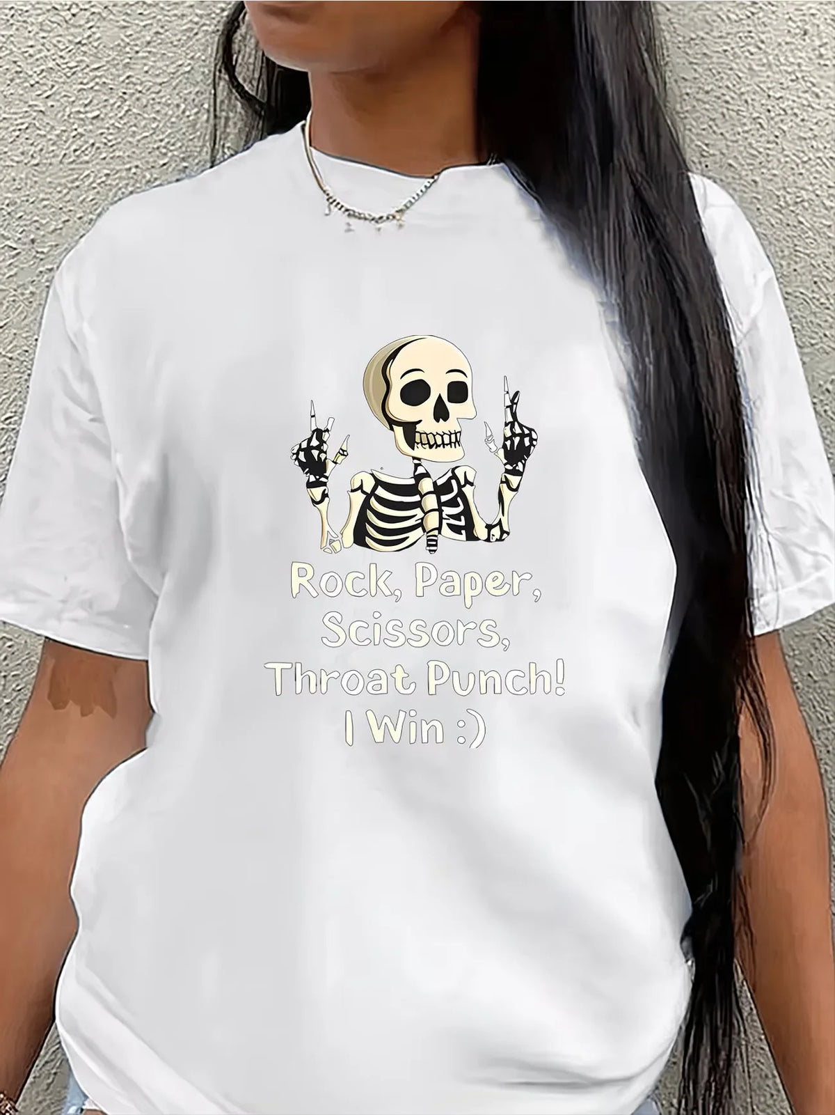 Sizes to 3XL Funny Skeleton Rock Paper Scissors Throat Punch T-Shirt  Short Sleeve Graphic Tee