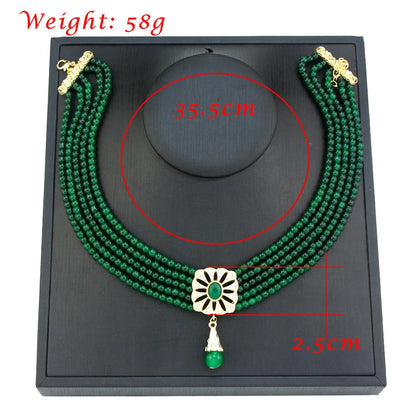 Beaded Choker Necklace Moroccan Square Metal Pendant