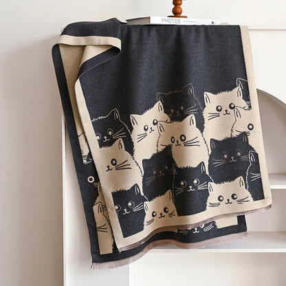 Cute Cat Ladies' Jacquard Pashmina Cashmere Scarf Thick Warm