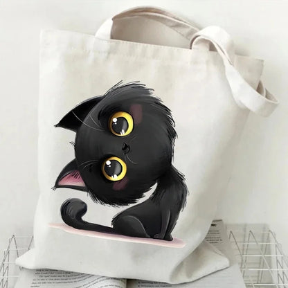 Anime Black Cat Print Canvas Bag USE AS A GIFT BAG---WHY USE PAPER?  THE BAG CAN BE PART OF THE GIFT!!