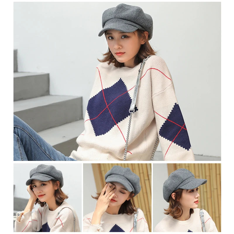 Woolen Octagonal Beret Duckbill Hat Beret British Style
