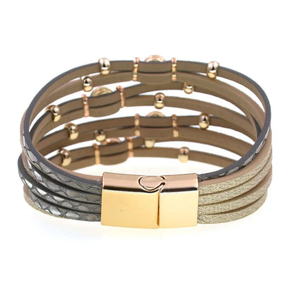 4 colors Bohemian leather bracelets  Metal bead charm bracelet with magnet back closure