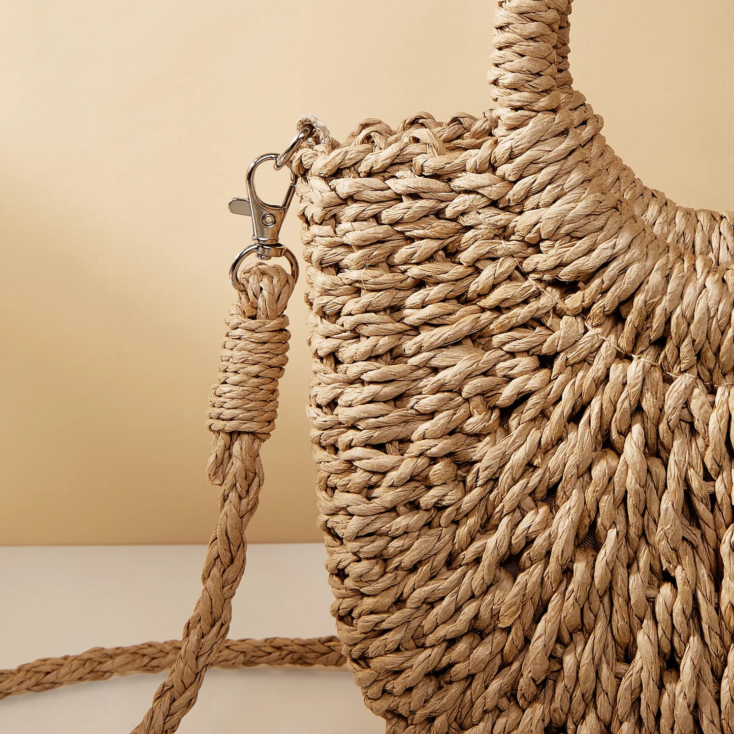 Handwoven Straw Rattan Half-Moon Beach Handbag or Crossbody Shoulder Bag. 4 other colors