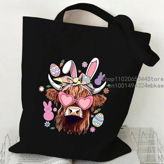 "Sorry I'm A Bit Moody Today" Canvas tote Bag Cartoon Cow Graphic Casual Handbag Side Bag