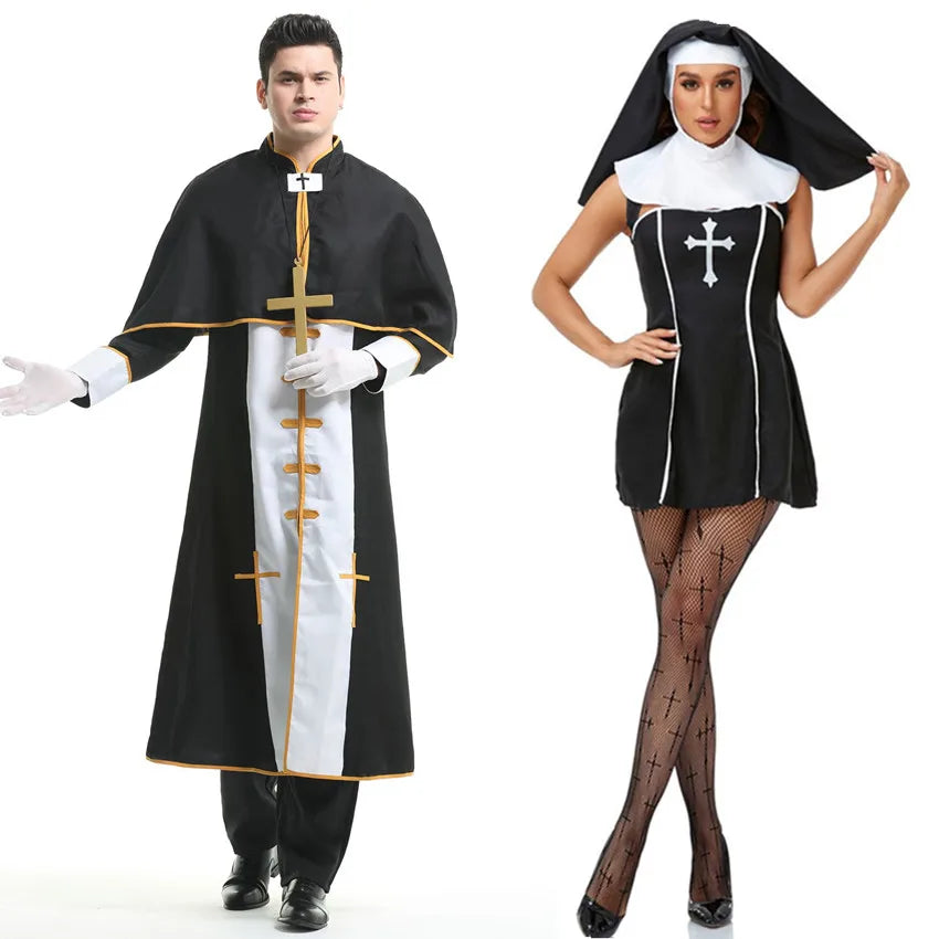 Medieval Cosplay Priest and Sexy Nun  Costume