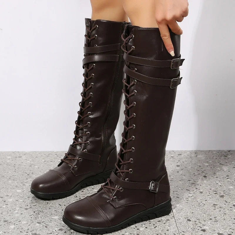 Boho Knee-High Lace-Up Boots, Also in Black and Dark Brown