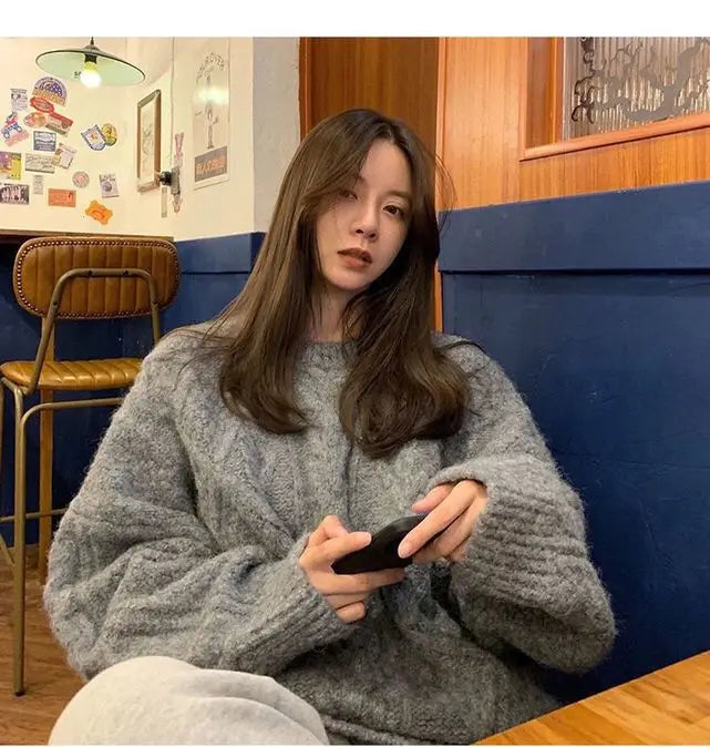 Thick Warm Cable Knit Oversized Pullover Sweater, 2 Colors