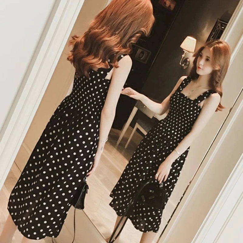 Polka Dot Dress sizes to 2XL  Backless, A-Line, Shoulder Straps creating a Square Neckline
