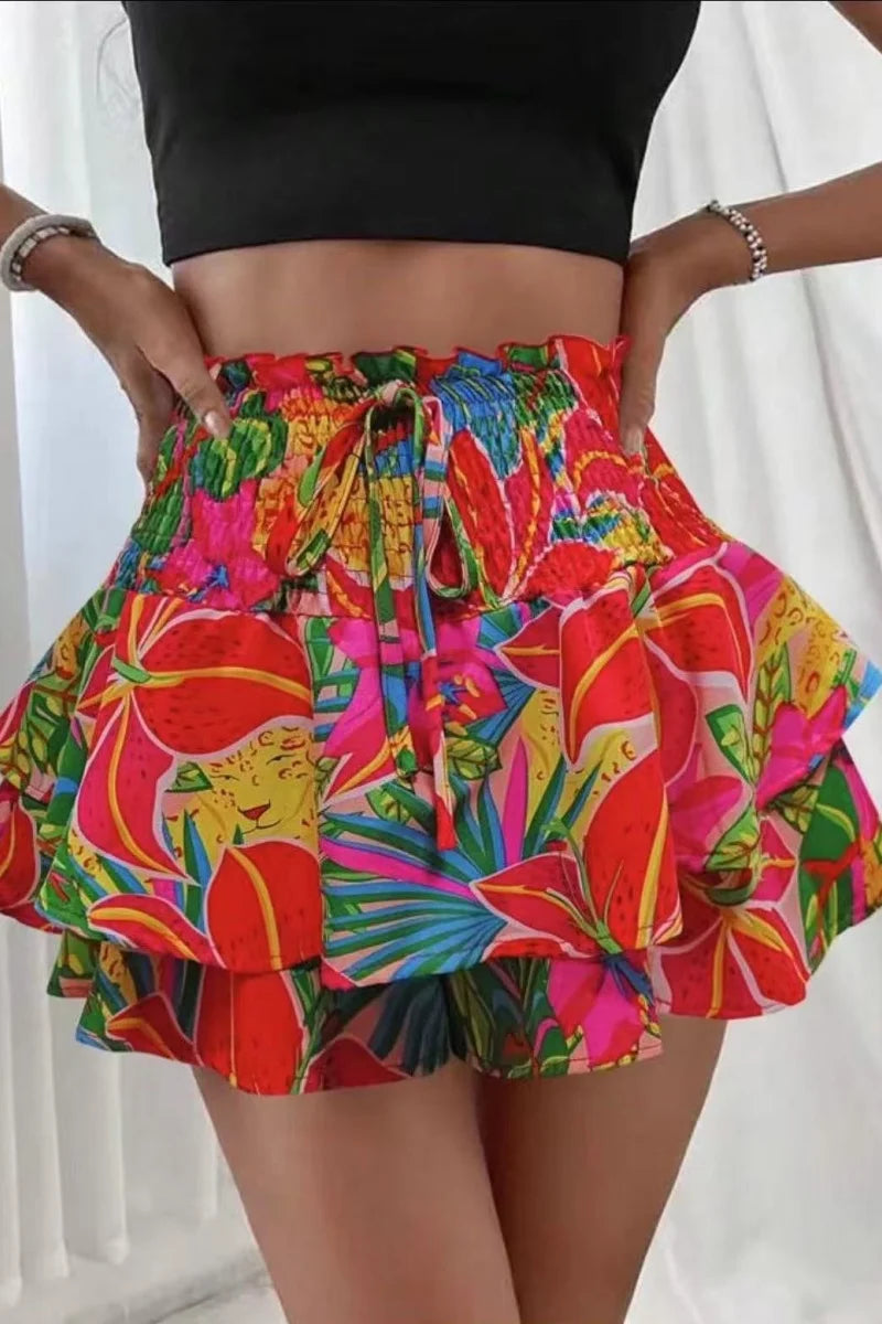 Sizes to 2XL in various designs small,  floral  shorts, Appear as a skirt, Elastic Waist