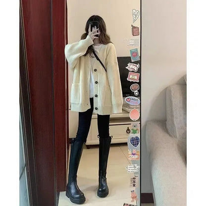 Oversized Cardigan Sweater-Coats, Long, Full Sleeves, V-Neck, Loose  Fit, Button Front. comes in Tan, Gray, Off White