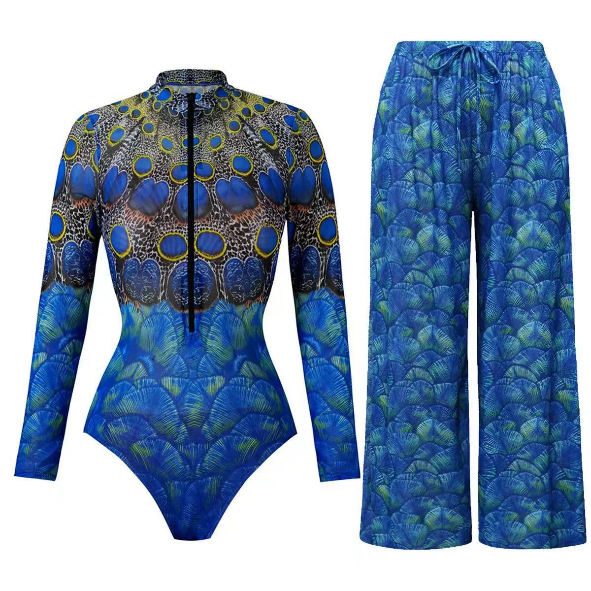 One-Piece Swimsuit Sun Protection Long Sleeves Beachwear With Pants