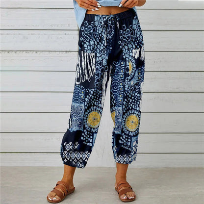 Boho Tie Dye Print Harem Pants in 8 Designs - Elastic Drawstring Waist Casual Cropped Trousers