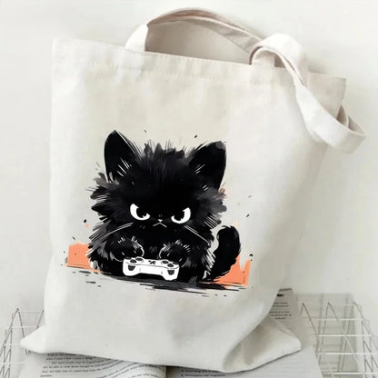 Anime Black Cat Print Canvas Bag USE AS A GIFT BAG---WHY USE PAPER?  THE BAG CAN BE PART OF THE GIFT!!
