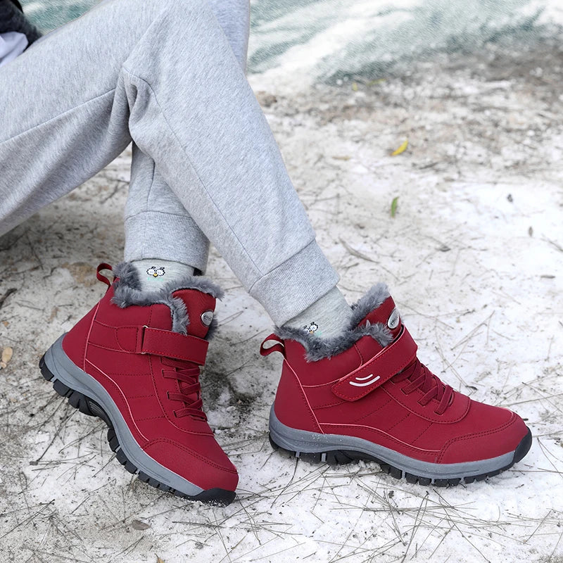 Red or Black Women's Climbing Shoes, Outdoor Sports Cotton Fleece Lined Tie and Strap Closure