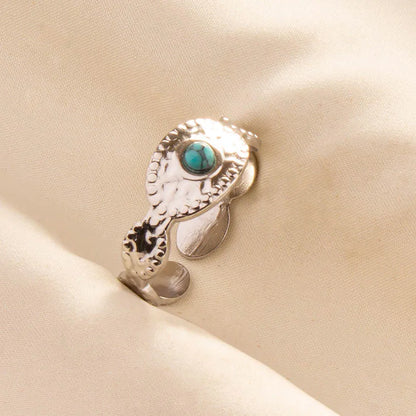 1pc Boho Turquoise Ring Stainless Steel Light Blue Gemstone Silver Adjustable Ring
