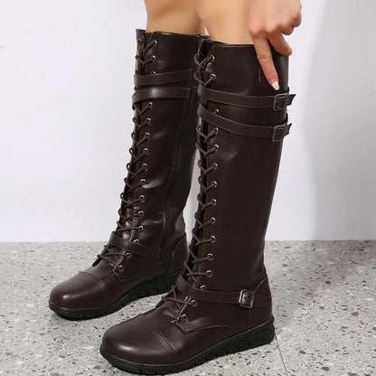 Boho Knee-High Lace-Up Boots, Also in Black and Dark Brown