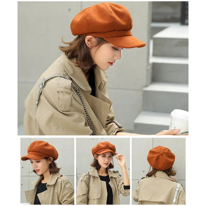 Woolen Octagonal Beret Duckbill Hat Beret British Style