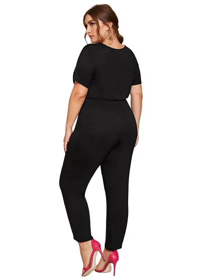 Sizes to 8XL  V-neck Summer Spring Jumpsuits V-Neck High Elastic Waist