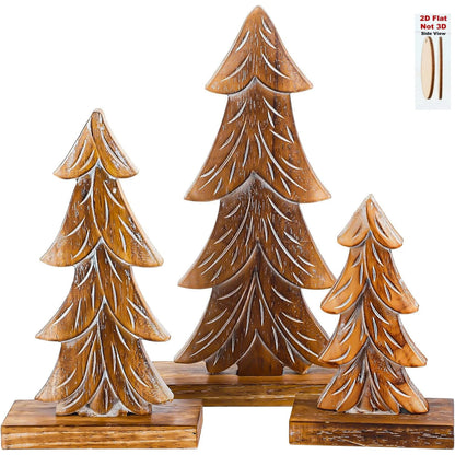 Rustic Wooden Christmas Tree Table Decorations, 3-Piece Set