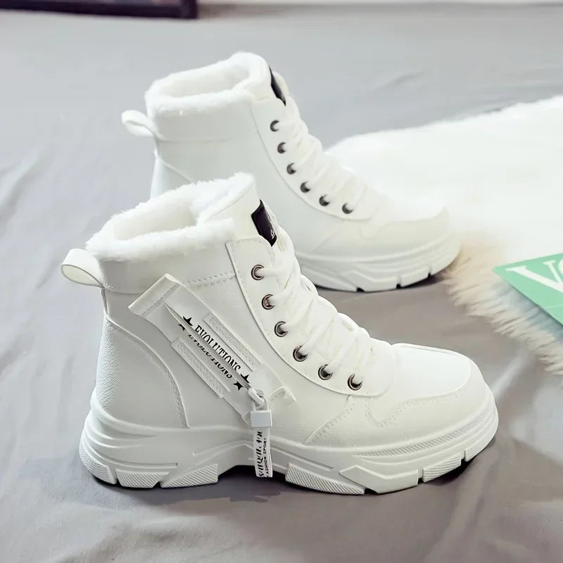 Short Snow Boots, Anti‑Slip, Warm Fur Lined, Lace-Up Casual Ankle Boots, Come in Black, White, Tan