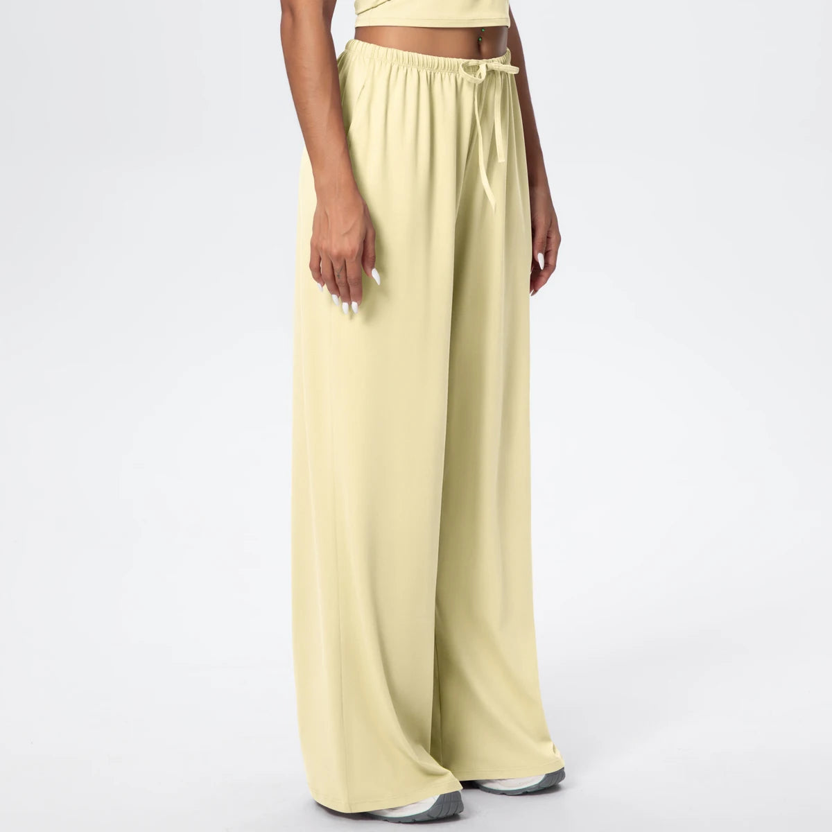 Quick Drying Wide Leg Yoga Pants Loose High Waist With Pockets and drawstring