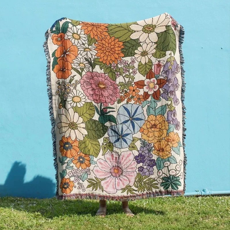 Boho Floral Tapestry, Nordic Plaid Blankets with Fringe. Comes in 10 designs
