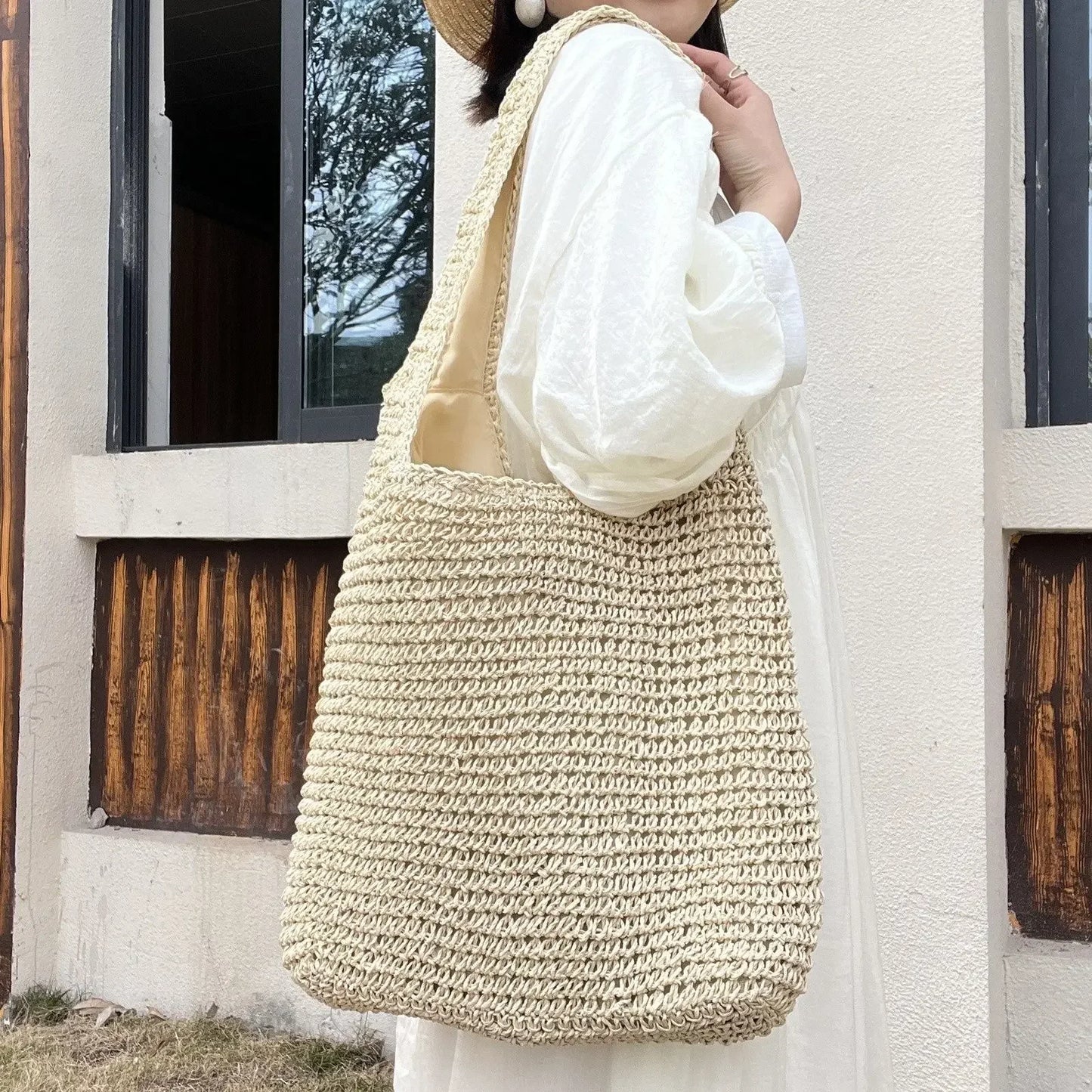 Recycled Paper Straw Over -the-Shoulder Handbags
