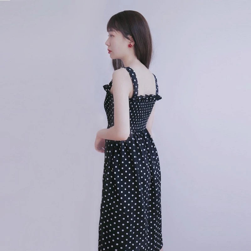 Polka Dot Dress sizes to 2XL  Backless, A-Line, Shoulder Straps creating a Square Neckline
