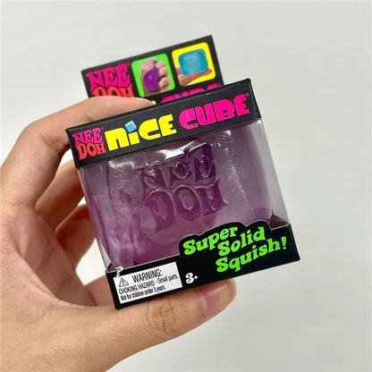 Needoh Nice Clear Cube, Solid Squishy Stress Relief, Squeeze Fidget Toy, Slow Rebound