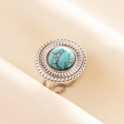 1pc Boho Turquoise Ring Stainless Steel Light Blue Gemstone Silver Adjustable Ring