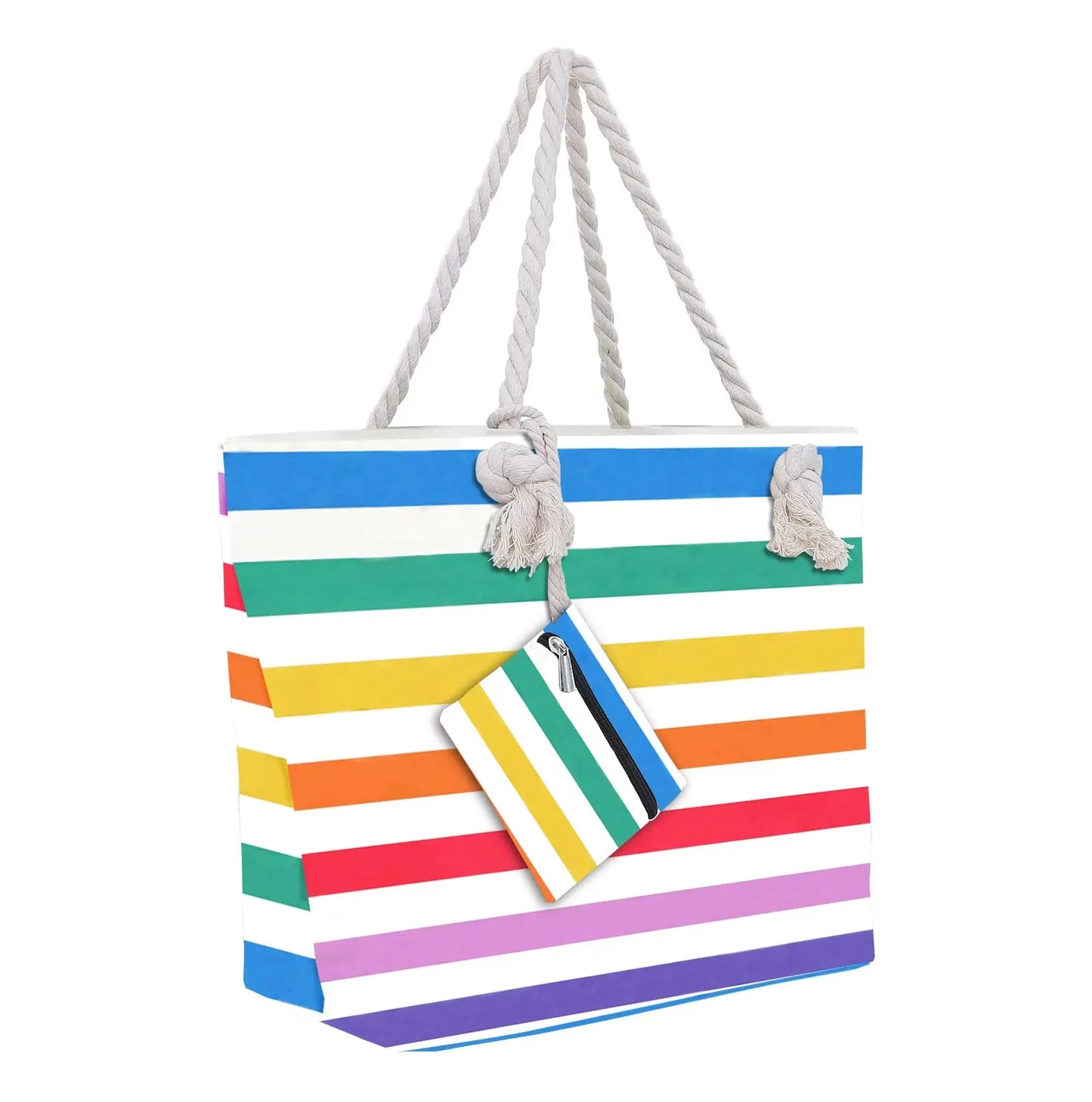 Waterproof, Striped Zipper Bag,  Sand-Resistant Canvas, Convenient Folding Beach Bag ﻿