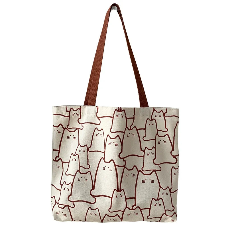 Cute Cat Tote Bag with zipper closure