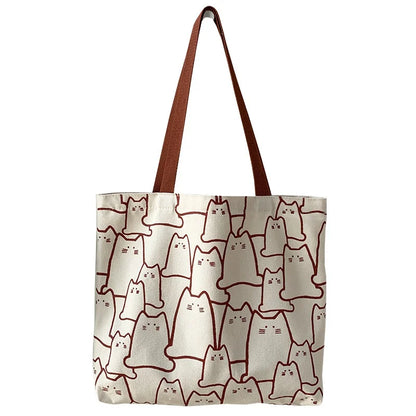 Cute Cat Tote Bag with zipper closure
