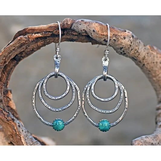 Retro Bohemian Turquoise in Circles Drop Earrings