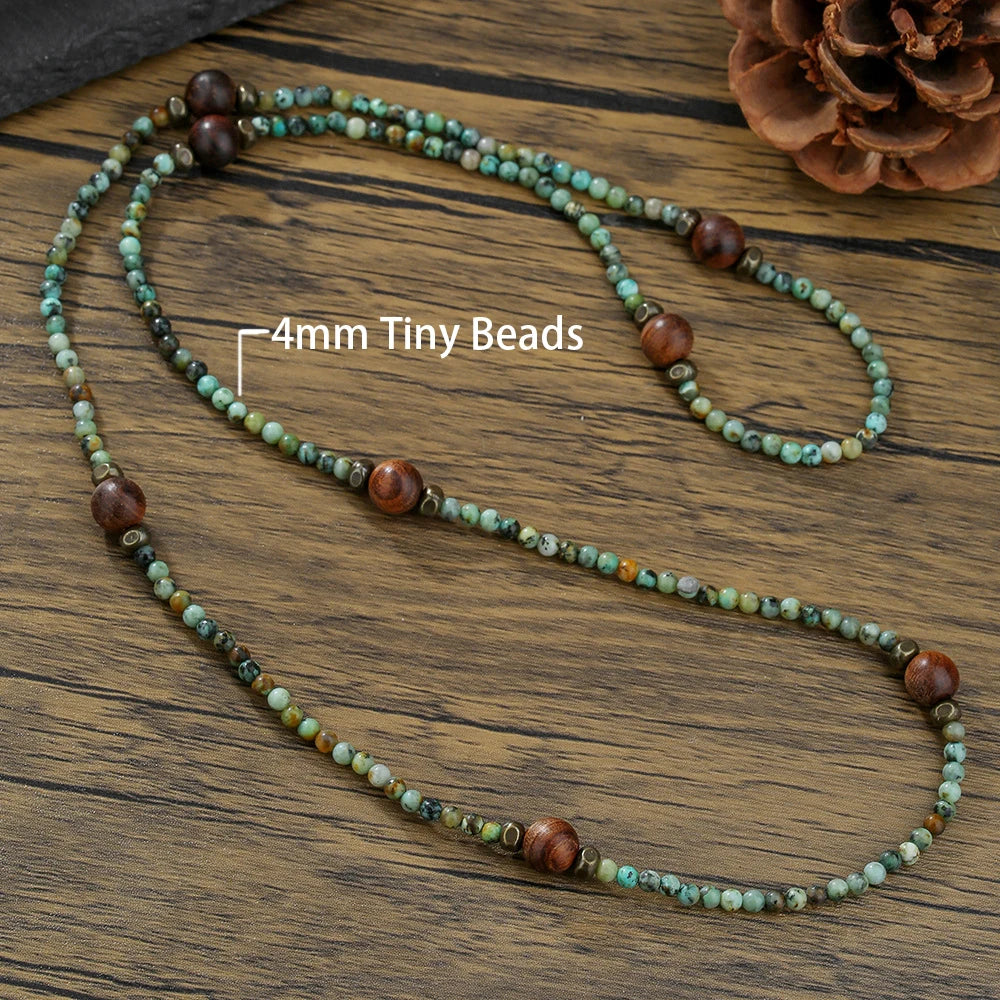 Retro Boho African Stone Necklace Hippie Long Beaded Necklace Tribal Jewelry