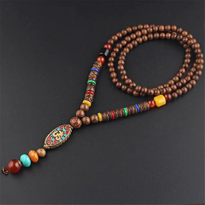 Long Wooden Beaded Tassel Boho  Necklace Nepal Wood Beads