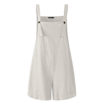 Women's New Sleeveless Square Collar Black White And Military Green Button Fashion Casual Suspender Shorts