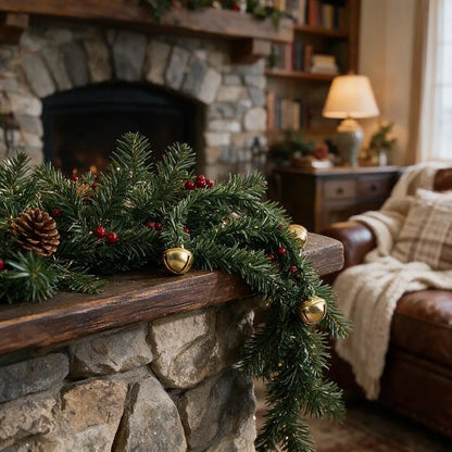 10Pcs 30CM/11.8inch Christmas Bendable Pine Needle Twist Ties with Jingle Bells,  for Wreath Stair Railing Mantel Holiday Decor
