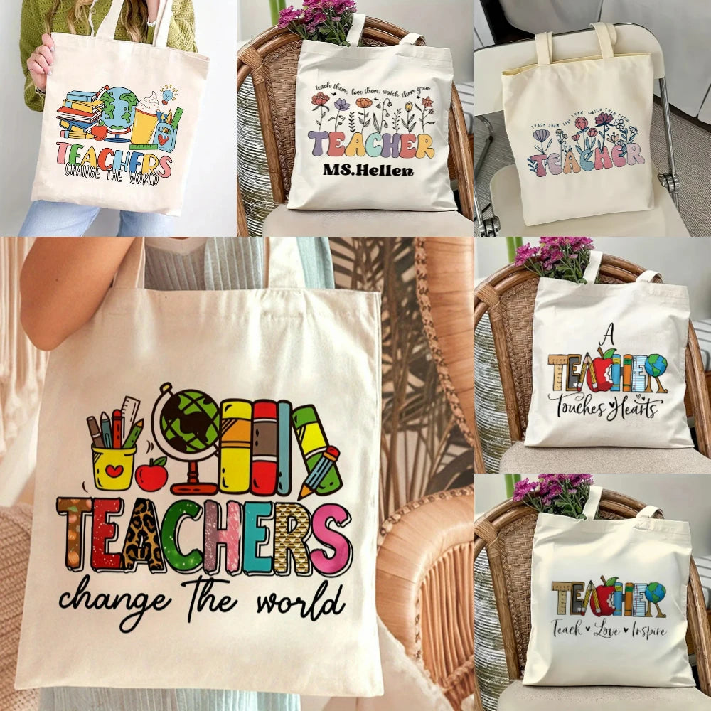 Retro Teacher Canvas Tote Bag "JOY! TEACHERS Change The World" A GREAT GIFT BAG TO PUT YOUR TEACHER'S GIFT IN!!!