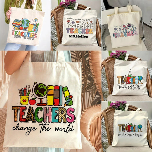 Retro Teacher Canvas Tote Bag "JOY! TEACHERS Change The World" A GREAT GIFT BAG TO PUT YOUR TEACHER'S GIFT IN!!!