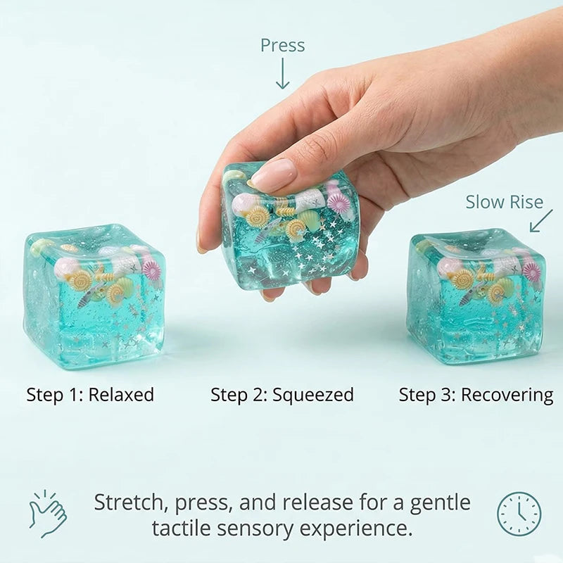 Ocean Shell Squishy Stress Balls Fidget Toy, Super Soft Transparent Star Maltose Cubes Squeeze.Both Adult and Kids' Stress Relief