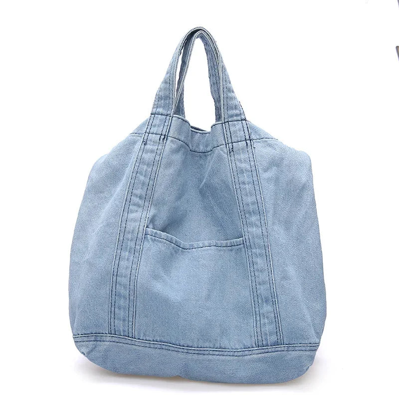 Large Capacity Denim Crossbody Shoulder Bag or Short Handle Handbag