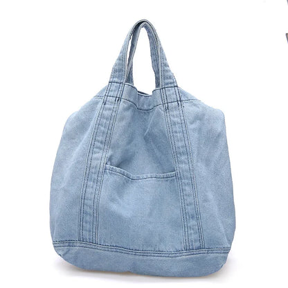 Large Capacity Denim Crossbody Shoulder Bag or Short Handle Handbag