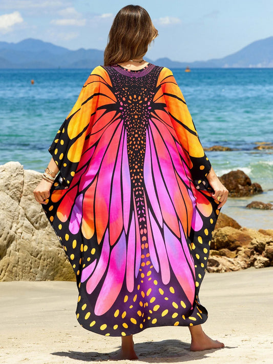 Colorful Butterfly Printed Caftan One Size