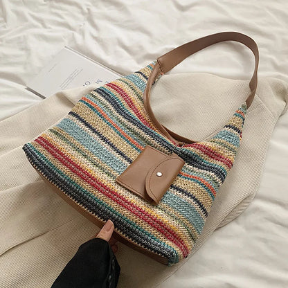 Bohemian Handmade Large Capacity Purse with Faux Leather Strap and small exterior change purse