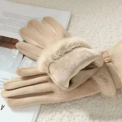 Warm Gloves Fleece Lined Windproof Cold-Resistant Touchscreen Compatible with Plush Decoration