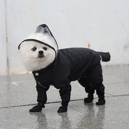 Waterproof Dog Coat with Rainproof Hood, Small Dog Raincoat with Rain Shoes, Overall Jumpsuit
