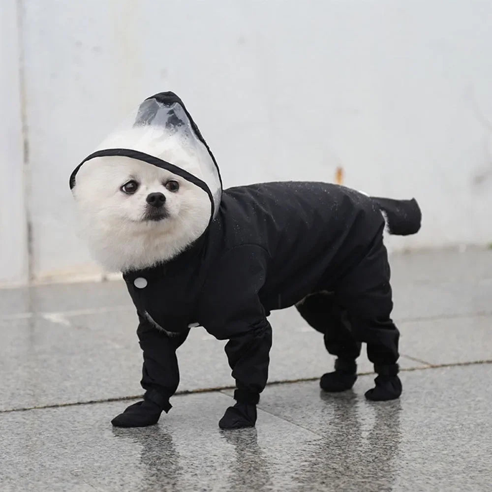 Waterproof Dog Coat with Rainproof Hood, Small Dog Raincoat with Rain Shoes, Overall Jumpsuit